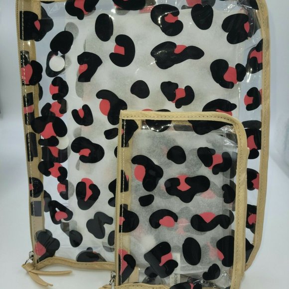 NWOT BOGG BAG Leopard Print Cosmetic Bag Set - Black, Red, Tan - Picture 1 of 3